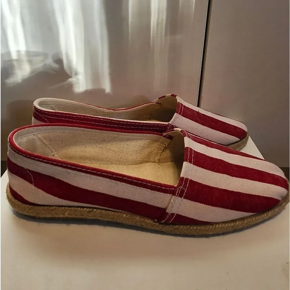 Neiman Marcus Classic Red/White Striped Espadrilles Made Spain Sz.9/40 EU $175